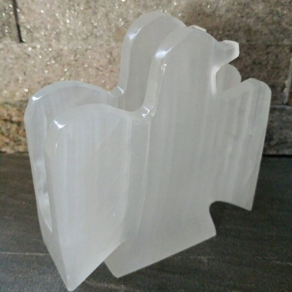 VTG Glass Stone Art Eagle Bird Design Napkin or Mail holder Paperweight Office
